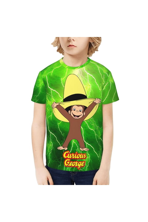 Curious George Kids T-Shirt 3d Printed Graphic T-Shirts Boys And Girls Short Sleeve Shirts For Youth Kids Medium