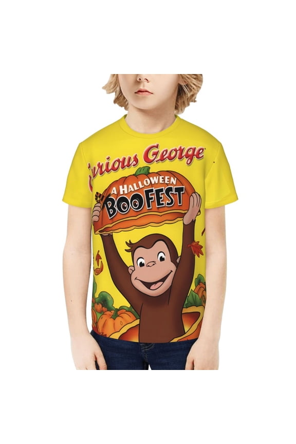 Curious George Kids T-Shirt 3d Printed Graphic T-Shirts Boys And Girls Short Sleeve Shirts For Youth Kids Small