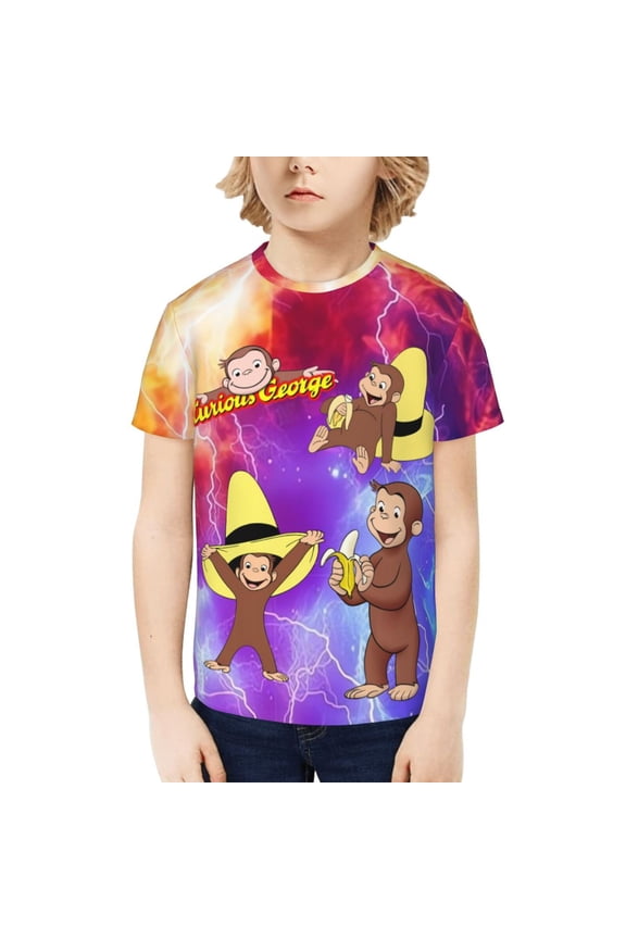 Curious George Kids T-Shirt 3d Printed Graphic T-Shirts Boys And Girls Short Sleeve Shirts For Youth Kids Small