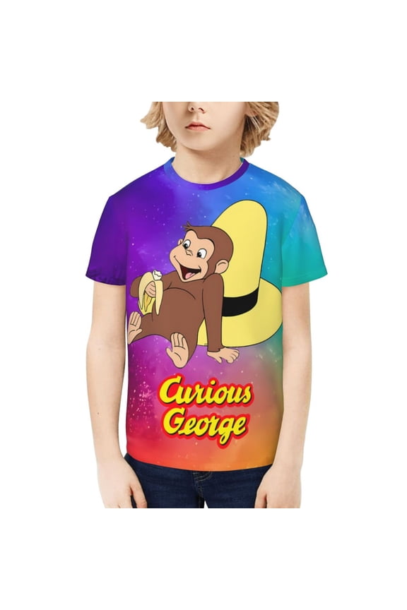 Curious George Kids T-Shirt 3d Printed Graphic T-Shirts Boys And Girls Short Sleeve Shirts For Youth Kids X-Large
