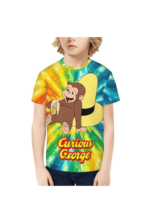 Curious George Kids T-Shirt 3d Printed Graphic T-Shirts Boys And Girls Short Sleeve Shirts For Youth Kids X-Large