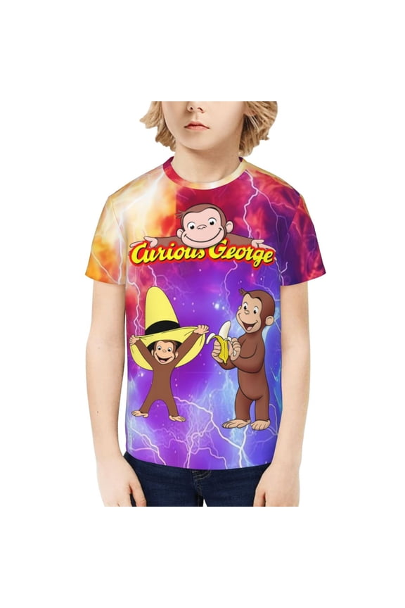 Curious George Kids T-Shirt 3d Printed Graphic T-Shirts Boys And Girls Short Sleeve Shirts For Youth Kids X-Large
