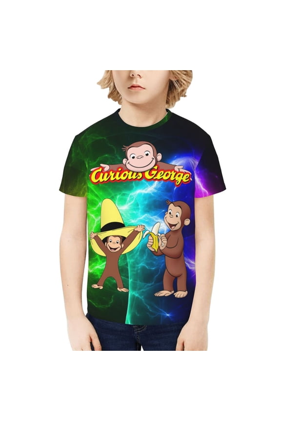 Curious George Kids T-Shirt 3d Printed Graphic T-Shirts Boys And Girls Short Sleeve Shirts For Youth Kids X-Small