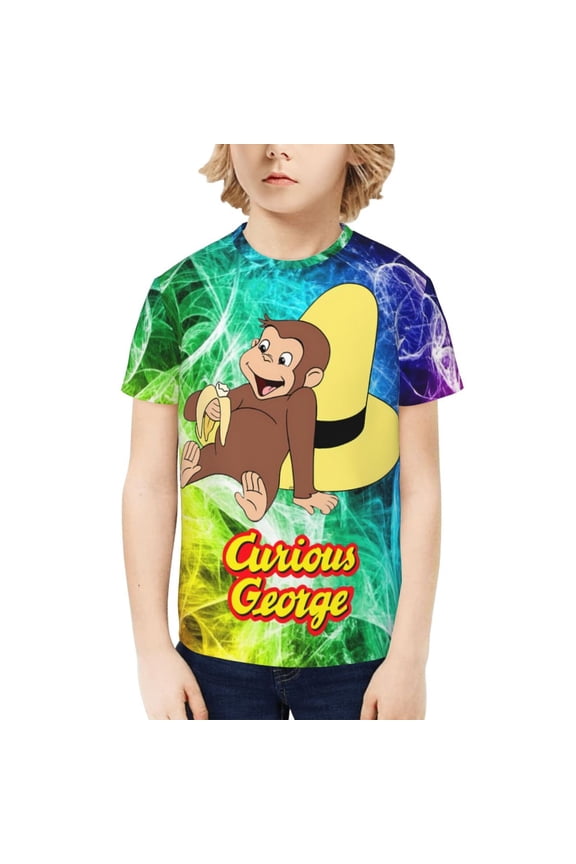 Curious George Kids T-Shirt 3d Printed Graphic T-Shirts Boys And Girls Short Sleeve Shirts For Youth Kids X-Small