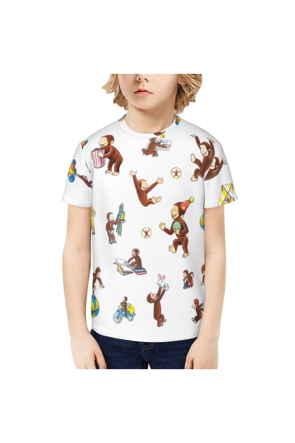 Curious George Kids Tshirt Short Sleeve Crewneck T-Shirts Boys Girls 3D Cartoon Casual Shirts