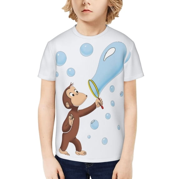 Curious George Kids Tshirt Short Sleeve Crewneck T-Shirts Boys Girls 3D Cartoon Casual Shirts