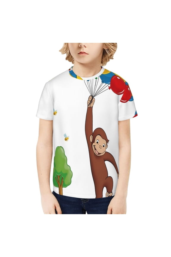 Curious George Kids Tshirt Short Sleeve Crewneck T-Shirts Boys Girls 3D Cartoon Casual Shirts