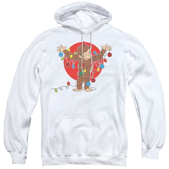 Curious George Lights Adult Pullover Hoodie Sweatshirt White