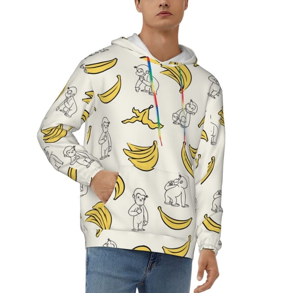 Curious George Men's Hoodie Novelty Pattern Long Sleeve Unisex Pullover Hoodies Casual Hooded Sweatshirt with Pocket