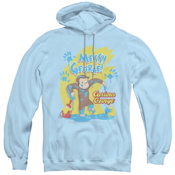 Curious George Messy George Adult Pullover Hoodie Sweatshirt Light Blue