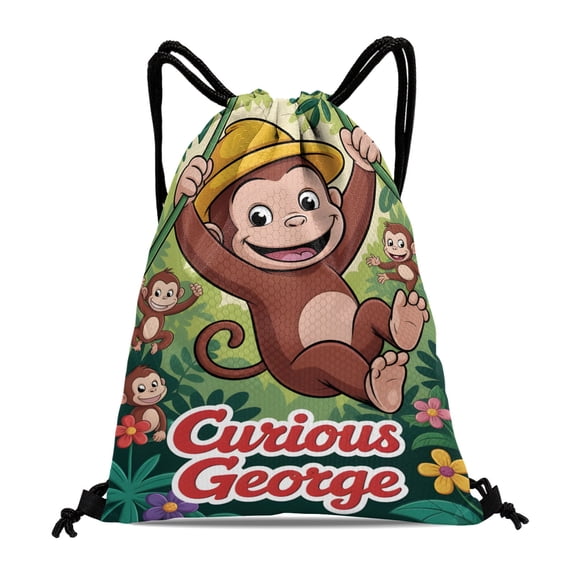 Curious George Monkey Aqua-Dry Drawstring Bag:Suitable for fitness, hiking, yoga, swimming, travel, beach, and shopping, sized at 15.7*17.7 inches (40cm45cm.
