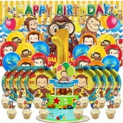 Curious George Monkey Balloons Party Supplies 1st Decor Tableware Birthday Cake Topper Decorations Banner Backdrop