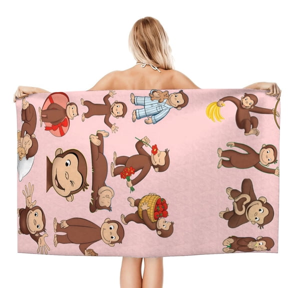 Curious George Monkey Beach Quick Drying Towel, super light, fast-drying, and sand-repelling for effortless outdoor relaxation.size 30.7x59in (78x150cm)