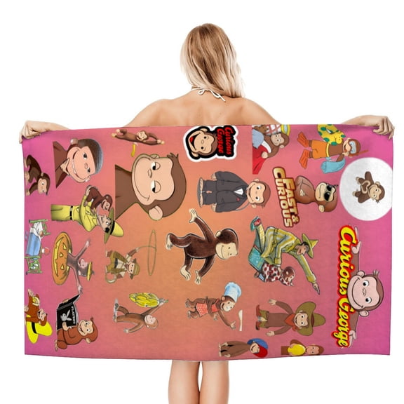 Curious George Monkey Beach Quick Drying Towel, vibrant design, lightweight, quick-drying, and sand-resistant for ultimate beach comfort.size 30.7x59in (78x150cm)