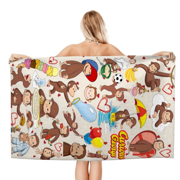 Curious George Monkey Beach Quick Drying Towel, vibrant, lightweight, quick-drying, and sand-resistant for seamless outdoor fun.size 30.7x59in (78x150cm)