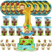 Curious George Monkey Birthday 1st Cups Party Supplies Plates Fans Decorations Cake Topper Decor