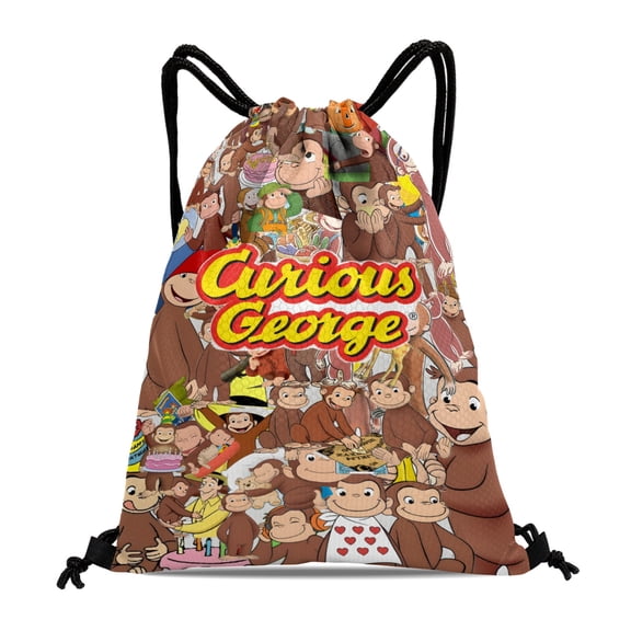 Curious George Monkey Drawstring Bag:Waterproof design, suitable for fitness, hiking, yoga, swimming, travel, beach, and shopping, measuring 15.7*17.7 inches (40cm45cm.