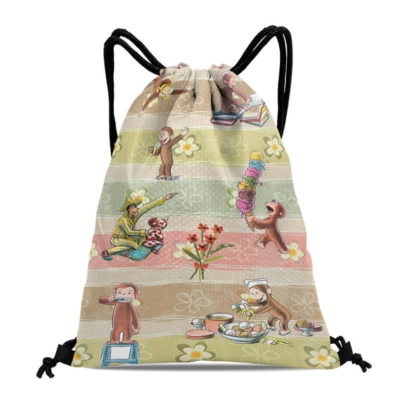Curious George Monkey Gym Drawstring Backpack:Waterproof design, ideal for hiking, yoga, swimming, travel, beach, and shopping, measuring 15.7*17.7 inches (40cm45cm.