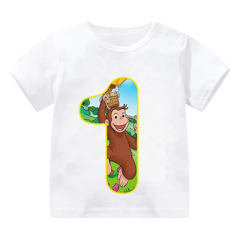 Curious Monkey Print Tshirt Clothing Birthday Number Cartoon