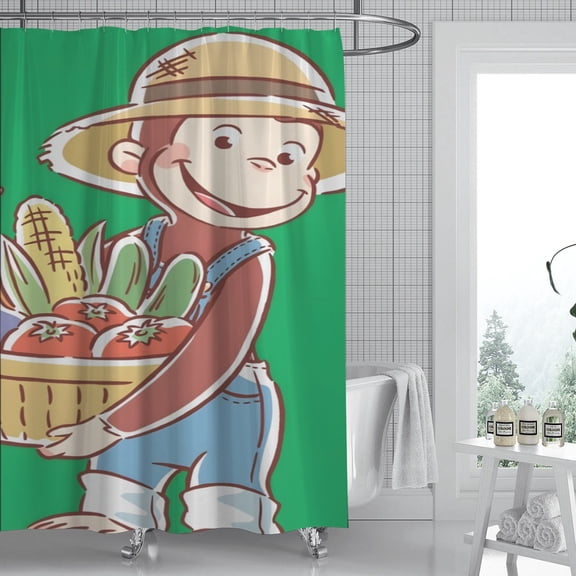 Curious George Monkey shower curtain offers a timeless design, waterproof fabric, and hassle-free installation, enhancing your bathroom's aesthetic. Measures 59" x 71" (150 x 180 cm).