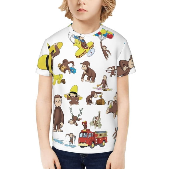 Curious George Novelty Shirt for Boys 3D Printed T-Shirt Fashion Tees Cool Merch for Kids