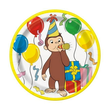 Curious George Paper Round Dessert Plates - 7" (Pack of 8) - Ideal for Parties & Celebrations