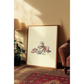 Curious George Poster Art, Retro Children's Book Wall Decor, Vintage Nursery Print, Curious George Ice Cream Illustration, Classic Art, Poster Only