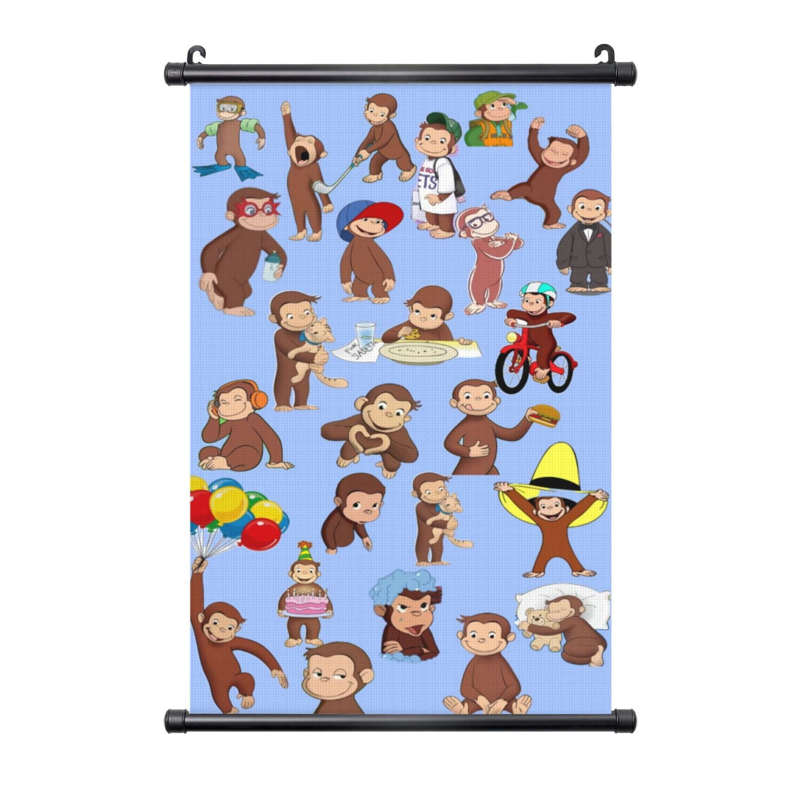 Curious George Poster Plastic Shaft Wall Hanging Banner Painting Canvas ...