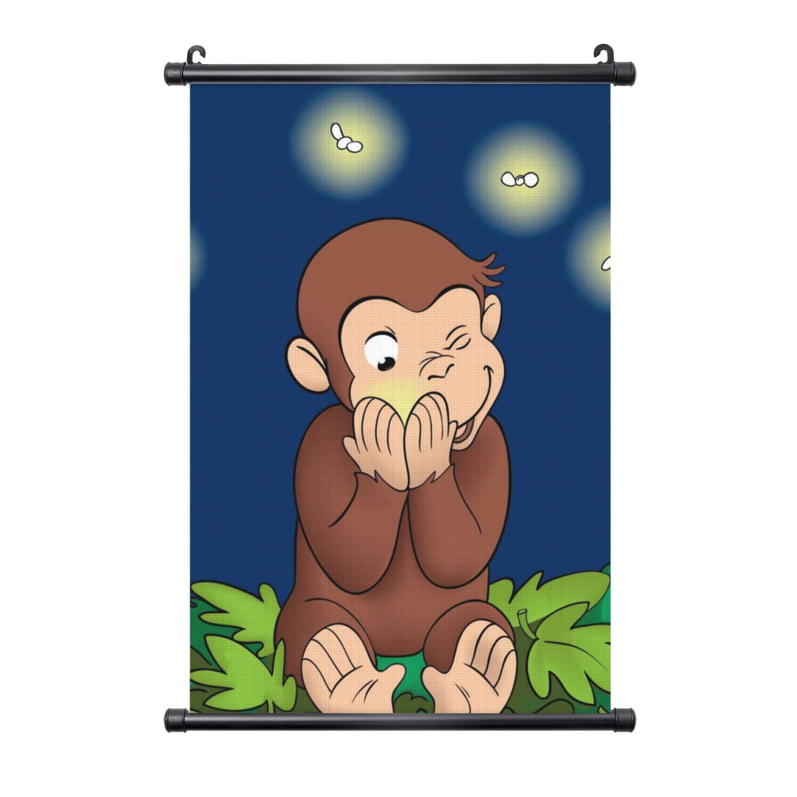 Curious George Poster Plastic Shaft Wall Hanging Banner Painting Canvas ...