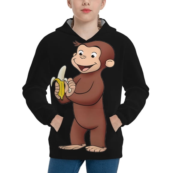 Curious George Printing Hooded Sweater Hoodies For Teens Boys Girls With Pocket Sweatshirt Hoody