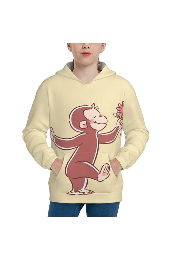 Curious George Printing Hooded Sweater Hoodies For Teens Boys Girls With Pocket Sweatshirt Hoody
