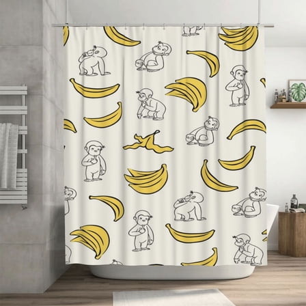Curious George Shower Curtain Cartoon Art Bath Shower Curtains with 12 Hooks, Waterproof Washable Polyester Bathroom Home Decor Set 72x72 Inch, Iron