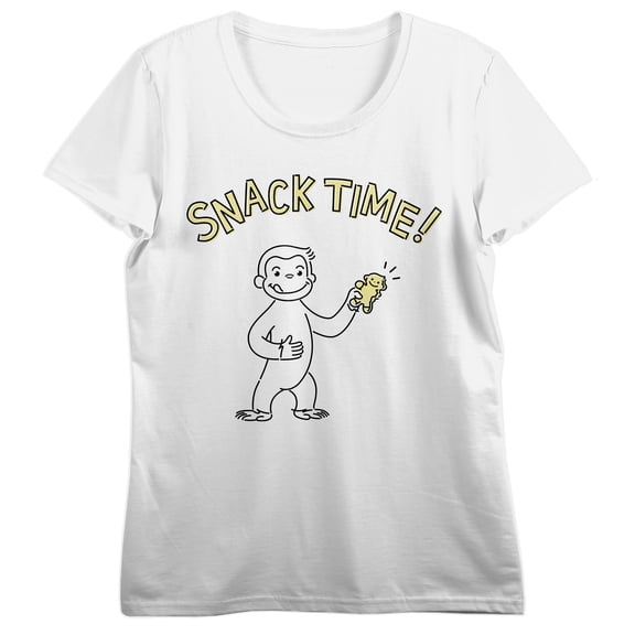 Curious George Snack Time Women's White Crew Neck Short Sleeve Tee-Large