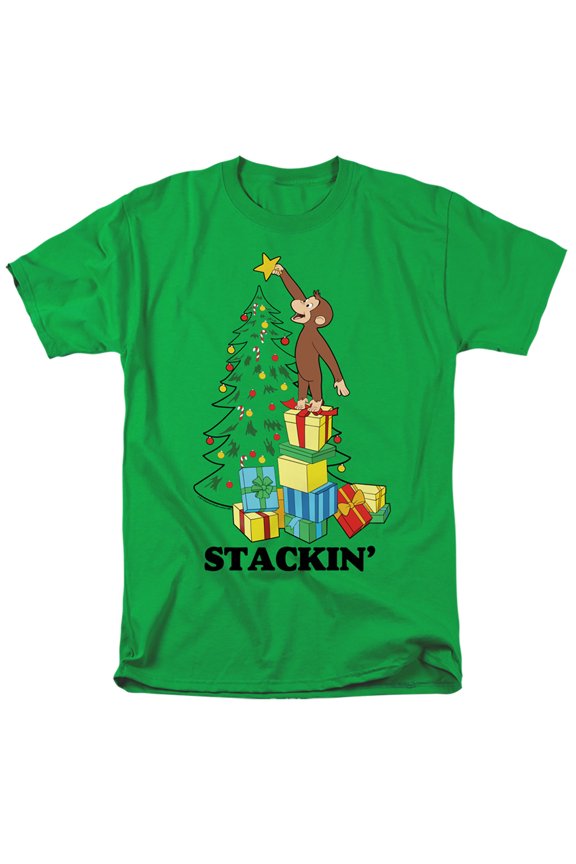 Curious George Stackin S/S Adult 18/1 T-Shirt Kelly Green