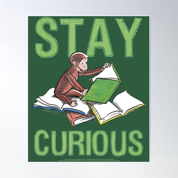 Curious George Stay Curious Reading Portrait. Poster Wall Art, Modern Wall Decor For Living Room Bedroom, 16x24 UNFRAMED