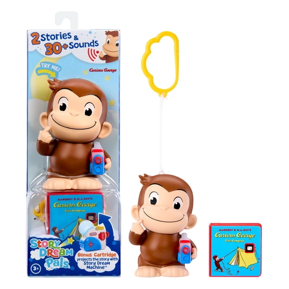 Little Tikes Story Dream Pals Curious George, Interactive Story Telling 4 Figure with Bonus Cartridge, Talks, Lights Up, Key Chain, Ages 3+