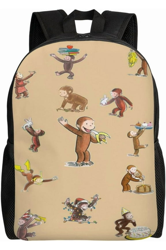 Curious George Stylish Popular Backpack, Casual Backpack, Large Capacity, Commute, Lightweight, Waterproof, Durable, Town Backpack, Black, Free size