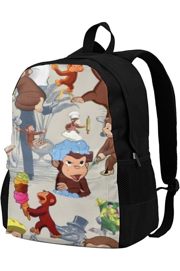 Curious George Stylish Popular Backpack, Casual Backpack, Large Capacity, Commute, Lightweight, Waterproof, Durable, Town Backpack, Black, Free size