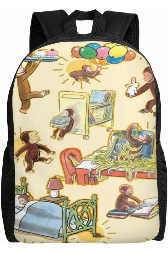 Curious George Stylish Popular Backpack, Casual Backpack, Large Capacity, Commute, Lightweight, Waterproof, Durable, Town Backpack, Black, Free size