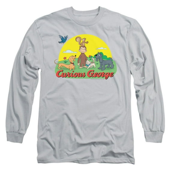 Curious George Sunny Friends Long Sleeve T-Shirt Adult 18/1 Silver
