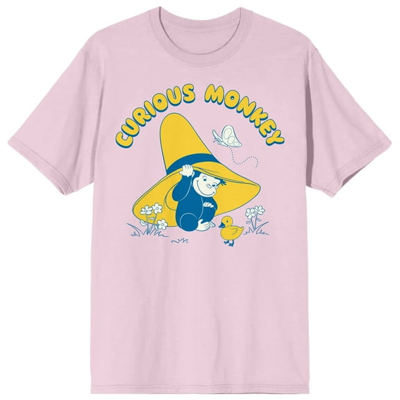Curious George TV Curious Monkey Adult Cradle Pink Crew Neck Short Sleeve T-shirt-Medium