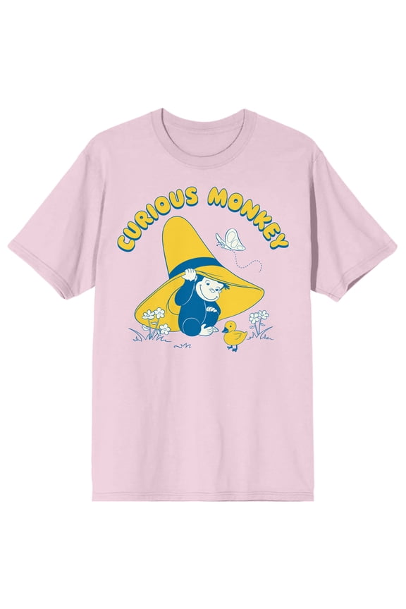 Curious George TV Curious Monkey Adult Cradle Pink Crew Neck Short Sleeve T-shirt-XXL