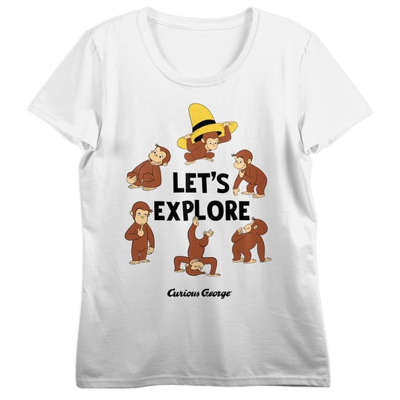 Curious George TV Let's Explore Women's White Crew Neck Short Sleeve T-shirt-Medium