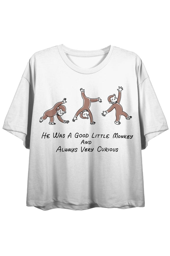 Curious George TV Tumbling Women's White Crew Neck Short Sleeve Crop Top-Small