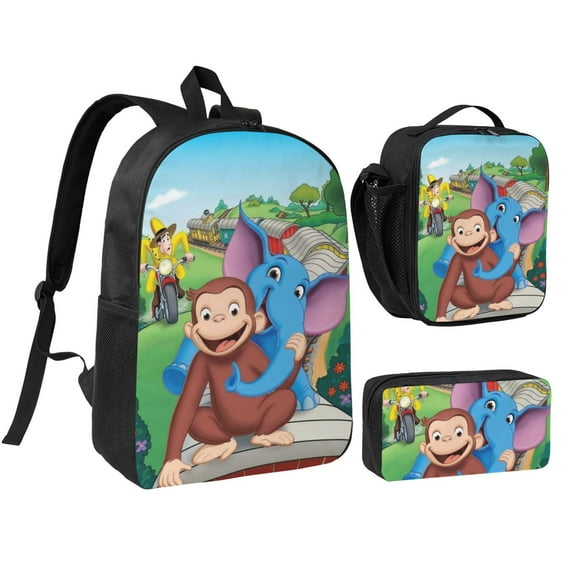 Curious George Three piece backpack set young backpack combination backpack lunch bag pencil case