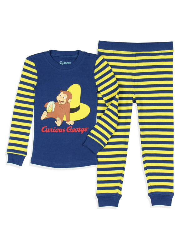 Curious George Toddler Boys' Tight Fit Character Banana Striped Kids Sleep Pajama Set