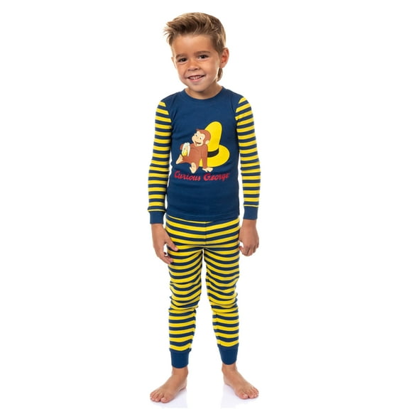 Curious George Toddler Boys' Tight Fit Striped Sleep Pajama Set Long Sleeves