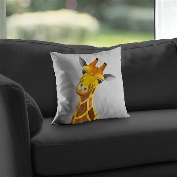 Curious Giraffe Throw Pillow - Yellow - 14 x 14 in. - Soft Poly Twill