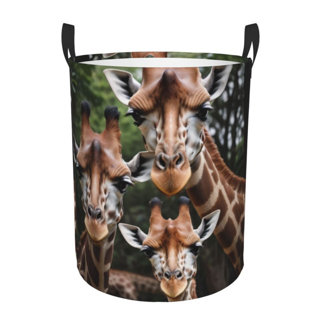 Curious Giraffes in Forested Setting Circular Gift Basket Dirty Clothes Storage Bucket Gift