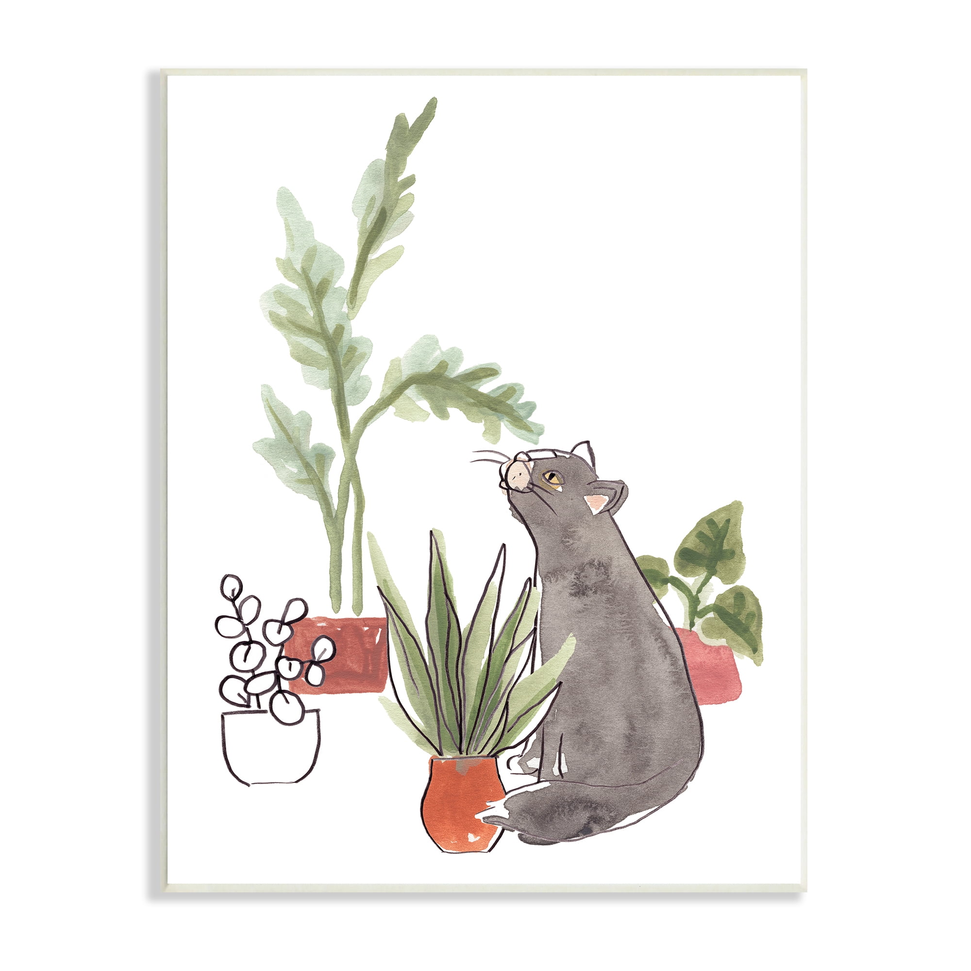 Curious Grey Cat Indoor Pet House Plant Scene 10 in x 15 in Framed Painting Art Print, by Stupell Home Décor